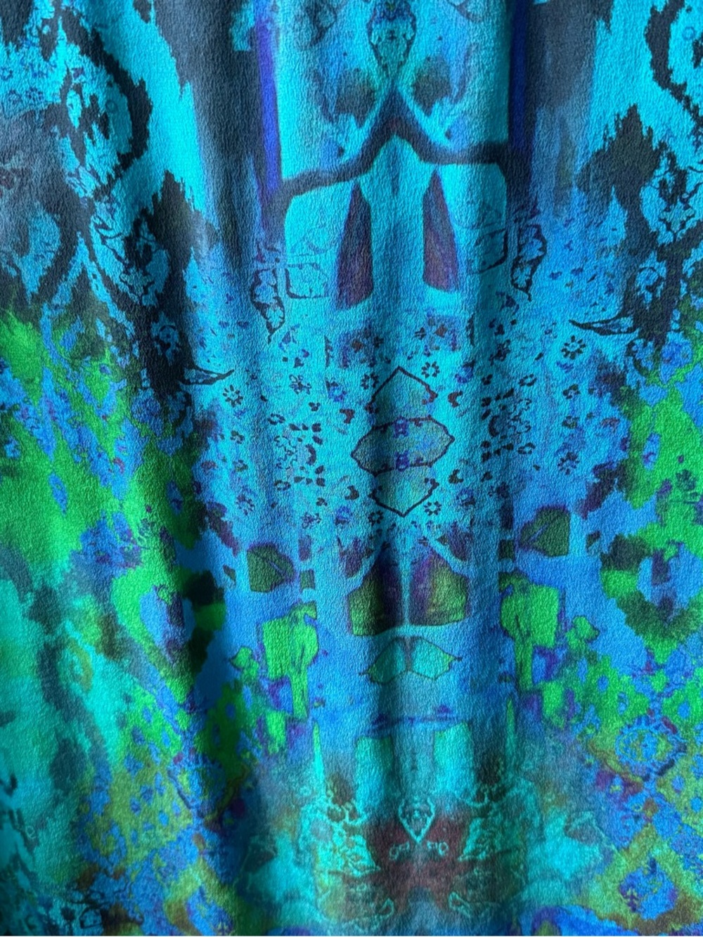 Tianello Silk Teal & Blue Abstract Print Button-Down Tunic style blouse - Picture 6 of 7